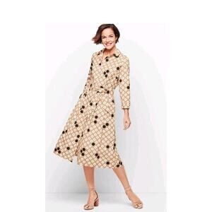 NWOT Talbots Cotton Floral Print Belted Collared 3/4 Sleeve Shirt Dress sz 10